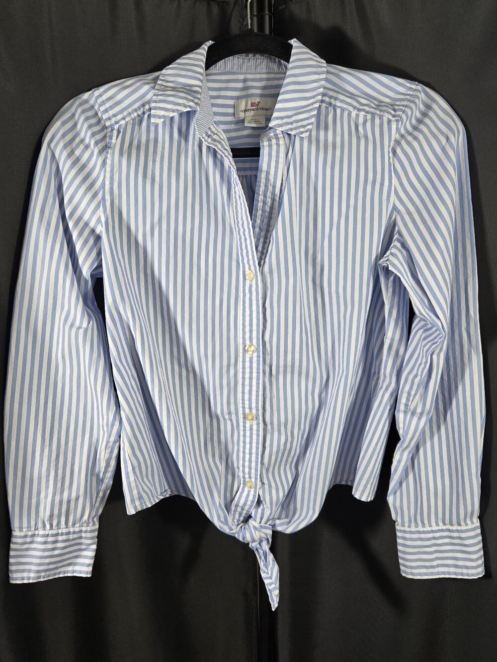 Vineyard Vines Women’s Button Up Blouse Shirt Striped Blue Sz 2 Cotton Front Tie